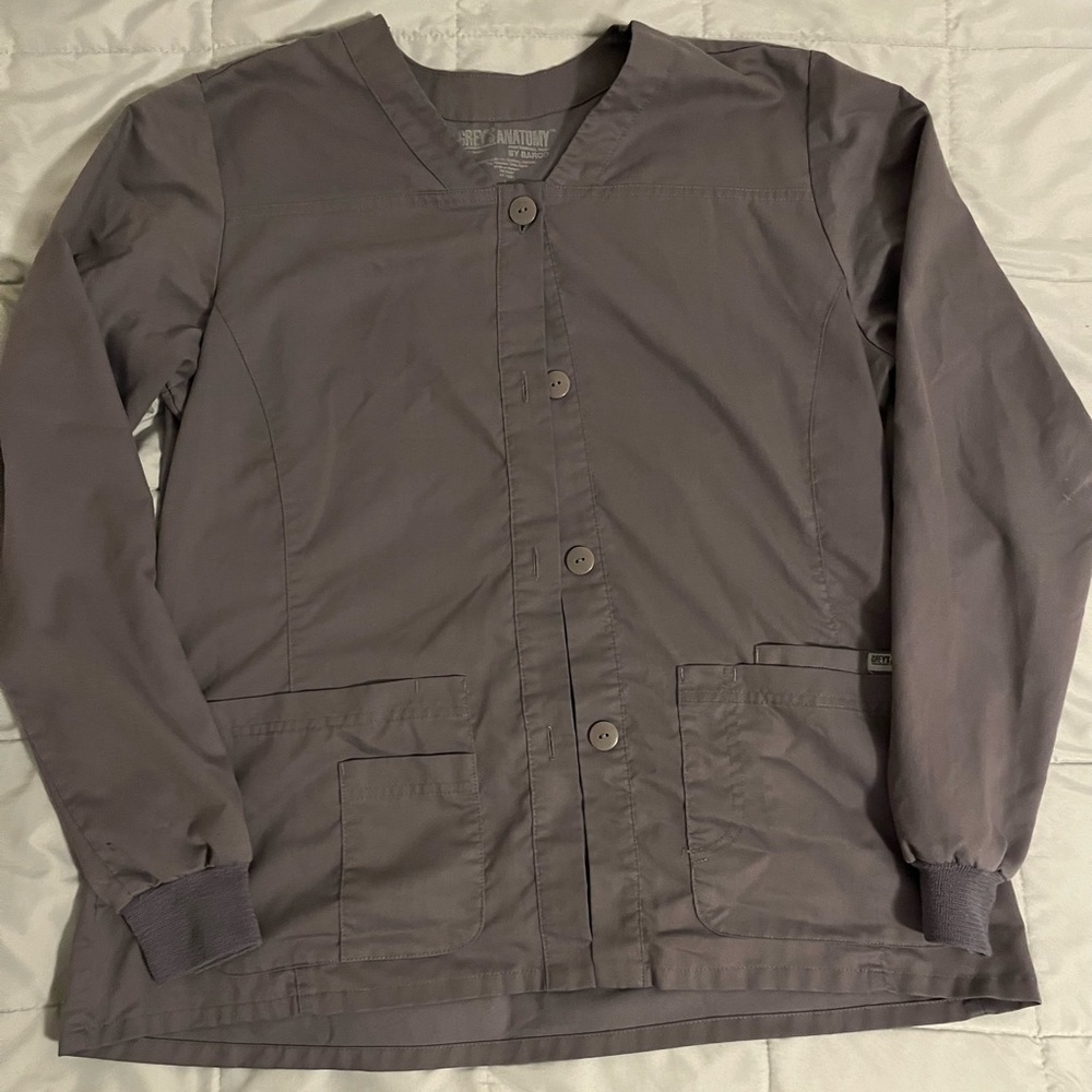 GREYS ANATOMY BARCO LARGE GREY SCRUB JACKET WARM UP GOOD CONDITION